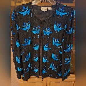 Women's Black and Blue Embellished Jacket